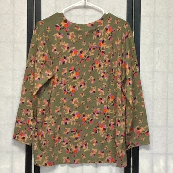 Daniel Rainn Long Sleeve Split Rib Neck Wendy Sweater Olive Floral NWT XXL - Picture 2 of 11